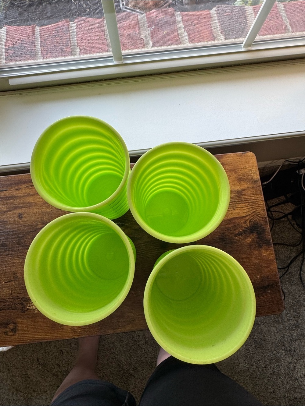 Set of 4 Vibrant Lime Green Wavy Ribbed Melamine Tumblers / Glasses - Picture 5 of 5